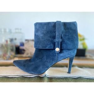Calvin Klein Blue Suede Ankle Booties Wear 3 Ways Size 7.5